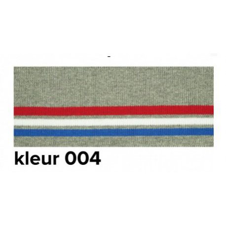 Boord gestreept grijs met rood, wit en blauw 110cm lang en 7cm breed