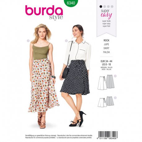 Burda 6340 Rokken van Viscose, Katoen of Crepe. Super Easy
