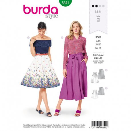 Burda 6341 Rokken van Viscose, Katoen of Linnen