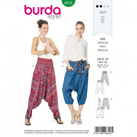 Burda 6316 Harem Broek van Viscose, Katoen of Linnen