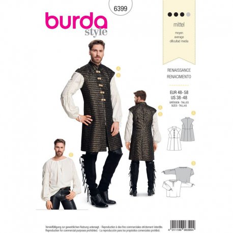 Burda 6399 Heren blouse en jasje Historisch van jacquard, wol, katoen of linnen.