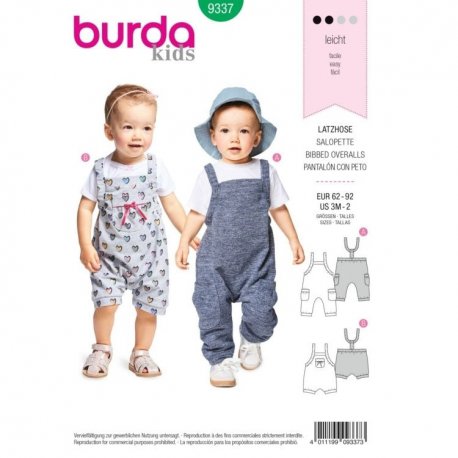 Burda 9337 Baby Overal van Tricot, Jersey, Punti of Jogging