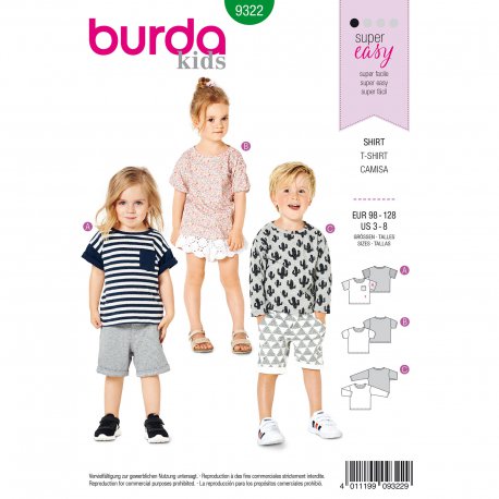 Burda 9322 T Shirts voor kleuters van tricot jersey