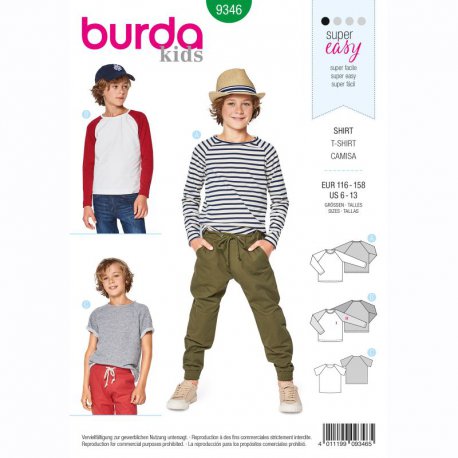 Burda 9346 Shirts voor schoolkinderen jongens van Jersey Tricot Jogging