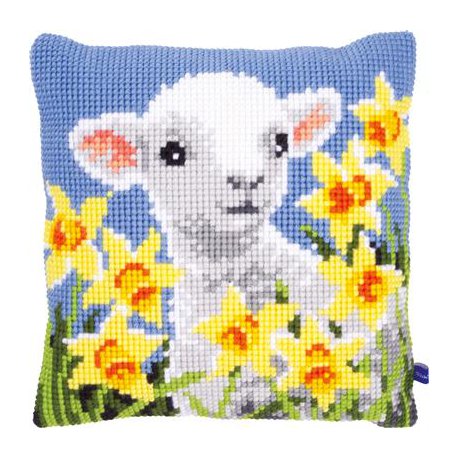 Kruissteekkussen kit Lam met narcissen  PN-0148423