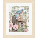 Lanarte Blauwe vogels op huisje Op Linnen of Aida