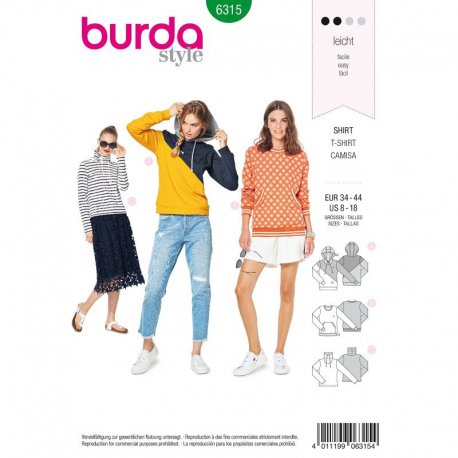 Burda 6315  Shirts van jogging, Punti of French Terry