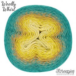 Woolly Whirl Scheepjeswol Blauw geel beige 476 Custard Cream Centre