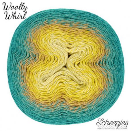 Woolly Whirl Scheepjeswol Blauw geel beige 476 Custard Cream Centre