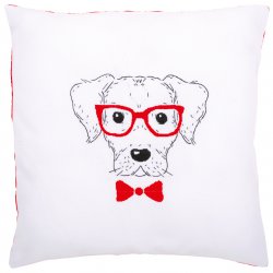 Borduurkussen kit Hond met rode bril