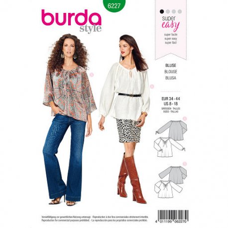 Burda 6227 Tops van katoen, linnen of crepe