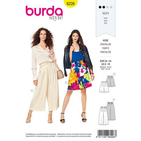 Burda 6226 Broeken van viscose, crepe, katoen of linnen
