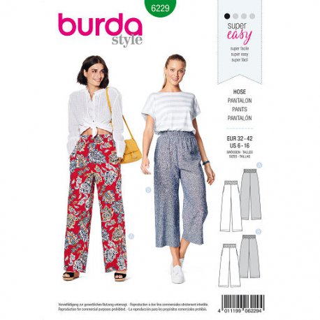 Burda 6229 Broeken van viscose, crepe of linnen