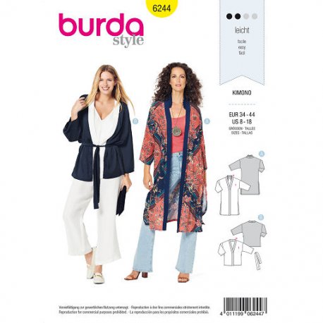 Burda 6344 Kimono van viscose, crepe, batist en zijde