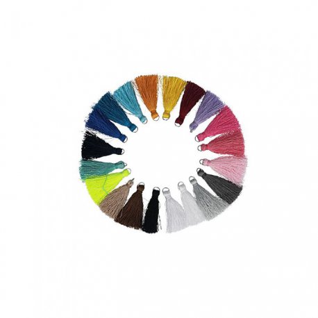 Kwastje glans met ring 4,0cm lang 5x20 kleuren  79752