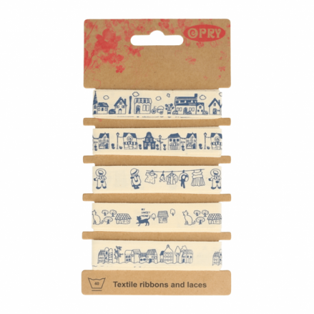 BAND 5x1mtr HOME 15MM breed 60886 Blauw Ecru