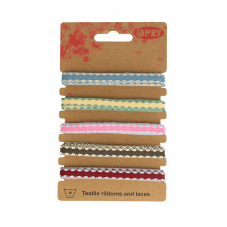 BAND 5x1mtr YARN-DYED 10mm Rood blauw en grijs