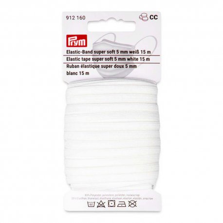 PRYM BAND ELASTIEK SUPER ZACHT 5MM WIT 15 mtr