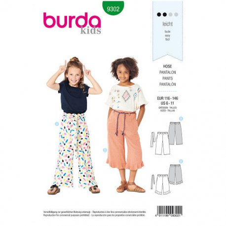 Burda 9302 Broeken van Viscose, Crepe Katoen of linnen