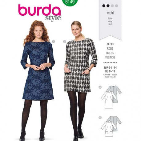 Burda 6149 Jurken van Wol, Jacquard of Stofmenging