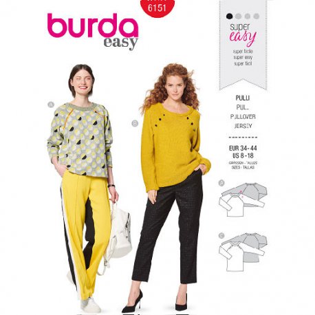 Burda 6151 Truien van Gebreid, Fleece of Punti