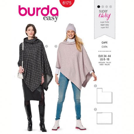 Burda 6175 Cape van  Jersey, Gebreid of Fleece