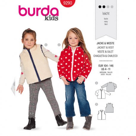 Burda 9290 Vest & Gilet van Teddy, Jogging, Fleece of Tricot Jersey