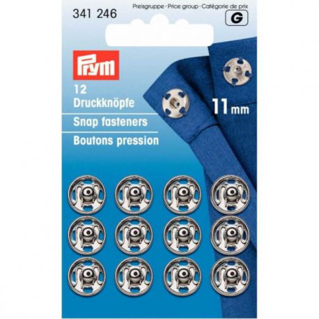 PRYM AANNAAIDRUKKNOOP MESSING 11MM ZILVER 341.246