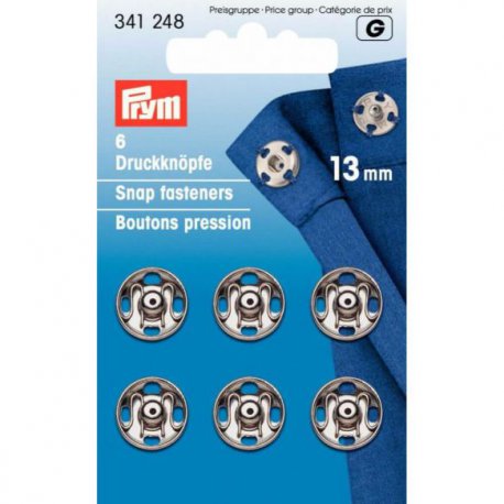 PRYM AANNAAIDRUKKNOOP MESSING 13MM ZILVER 341.248