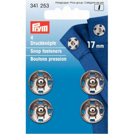 PRYM AANNAAIDRUKKNOOP MESSING 17MM ZILVER 341.253