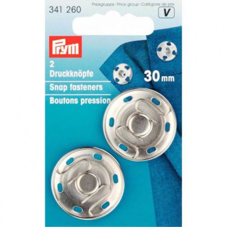PRYM AANNAAIDRUKKNOOP MESSING 30MM ZILVER 341.260