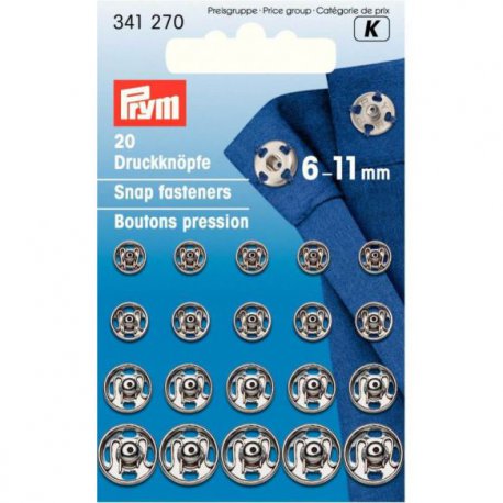 PRYM AANNAAIDRUKKNOOP MESSING AST. 6.0-11MM ZILVER 341.270