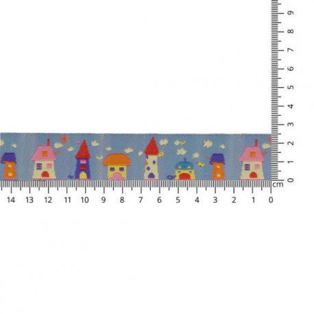 GEWEVEN BAND HUISJES 17MM 67465 Blauw 06