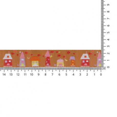 GEWEVEN BAND HUISJES 17MM 67465 Goud Roze 08