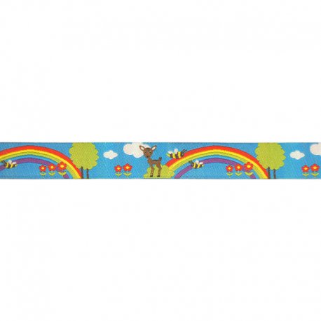 Blauw galonband met hertje en regenboog 	017.1128