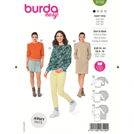 Burda 6109 Jurkje en shirts van Jersey