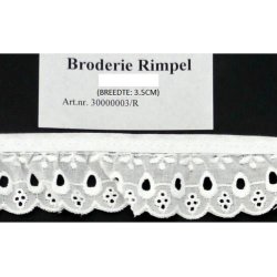 Kant Broderie rimpel wit 30 mm breed