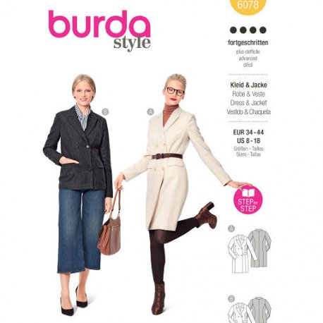Burda 6078 Jurkjes Wol, Gabardine of Stofmenging