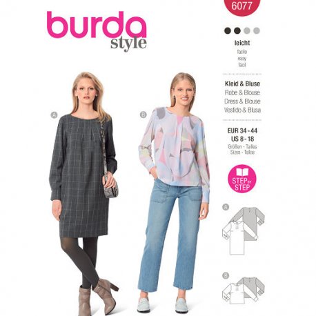 Burda 6077 Jurkjes van katoen, Viscose of Crepe