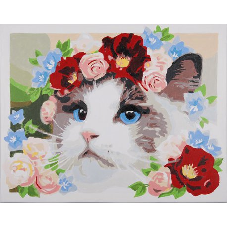 PAINT BY NUMBER KIT RAGDOLL MET BLOEMENKRANS  PN-0194386