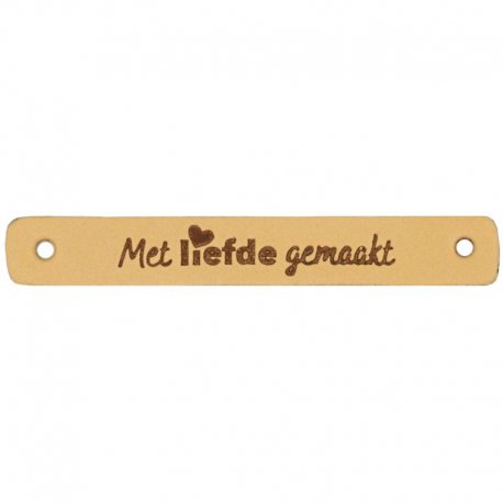 Leren label Met Liefde Gemaakt 7 x 1 cm. 	020.1179 kleur 001