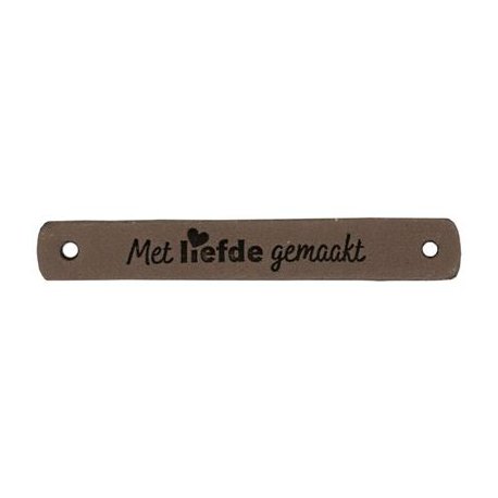 Leren label Met Liefde Gemaakt 7 x 1 cm. 	020.1179 kleur 003