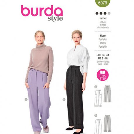 Burda 6079 Broeken van Gabardine, Stofmenging, leer of katoen/denim