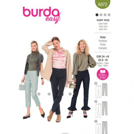 Burda 6072 Broeken van Stretch Stoffen Katoen, Denim of Stofmenging