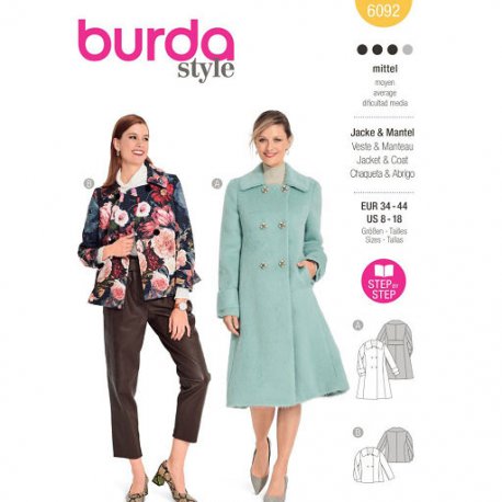 Burda 6092 Jasje en Mantel van Wol, Tweed of Boucle