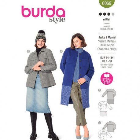 Burda 6069 Jasje en Mantel van Wol, Jacquard of Boucle