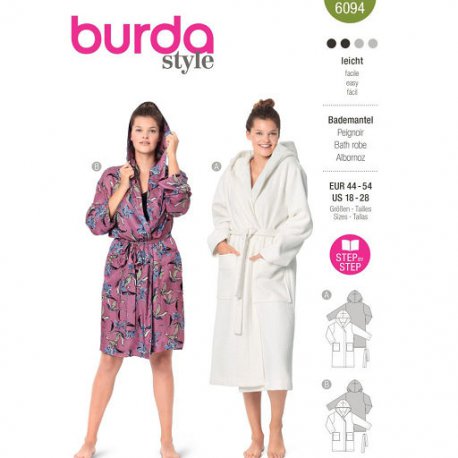 Burda 6094 Badjas/ Peignoir Maatje meer van Badstof, Jogging of wafeldoek