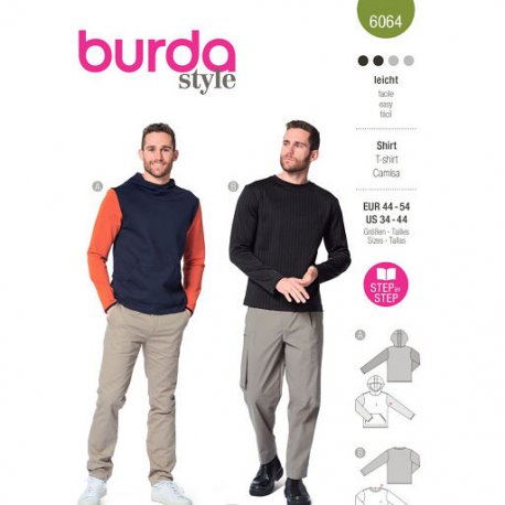 Burda 6064 Shirts voor mannen  Jogging, Tricot/Jersey