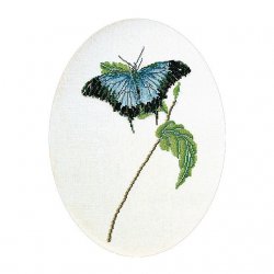 Thea G.Vlinder blauw op Aida of Linnen
