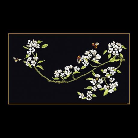 Thea G.Pyrus (Perenbloesem) op Aida, linnen of Aida Zwart